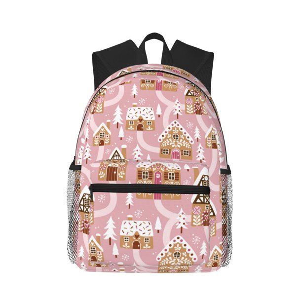 Easygdp Gingerbread Houses Pink Wonderland Mochila Casual para Portátil, Mochila para Escuela, Viajes, Negocios