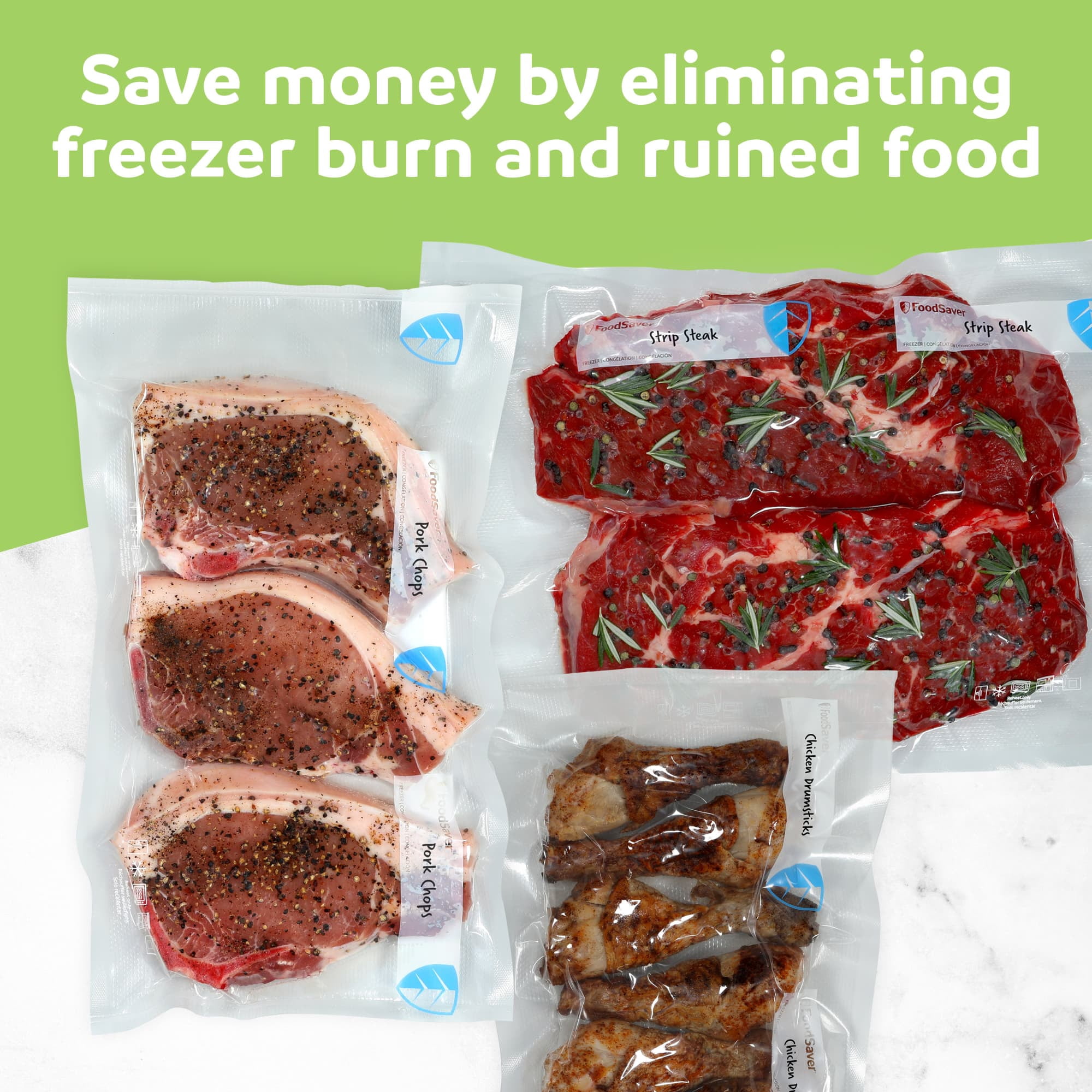 FoodSaver Vacuum Sealer Rolls, 3 Pack 8" x 16' Rolls, BPA-Free Custom Size Freezer Bags for Food Storage, Sous Vide, and Meal Prep
