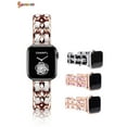 thumbnail image 2 of Spencer Metal & Genuine Leather Compatible with Apple Watch Band Replacement Wristband Adjustable Strap Dressy Jewelry Bracelet For iWatch Band Series SE 6 5 4 3 2 1 "Pink, 38mm/40mm"", 2 of 9