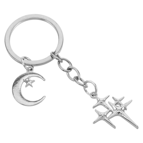 PBPBOX Car Key Holder For Women Star And Moon Keychain Silver Alloy 1Set Minimalist Hollow Design Everyday Use