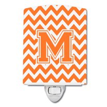 Caroline's Treasures CJ1046-MCNL Letter M Chevron Orange and White Ceramic Night Light, 6x4x3", multicolor
