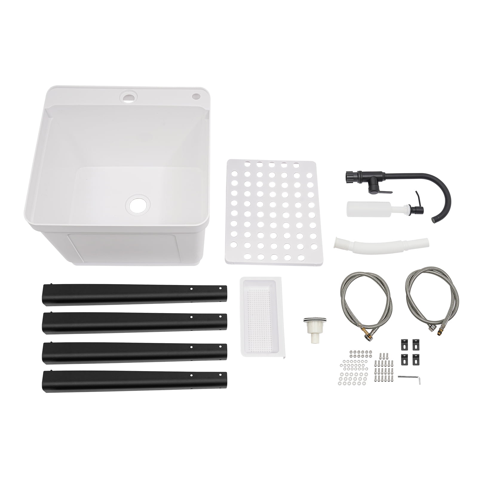 Freestanding Laundry Sink with Faucet, White Utility Sink With Soap Dispenser & Bottom Storage Rack, for Laundry Room Balcony, Garage & Pet Bathing