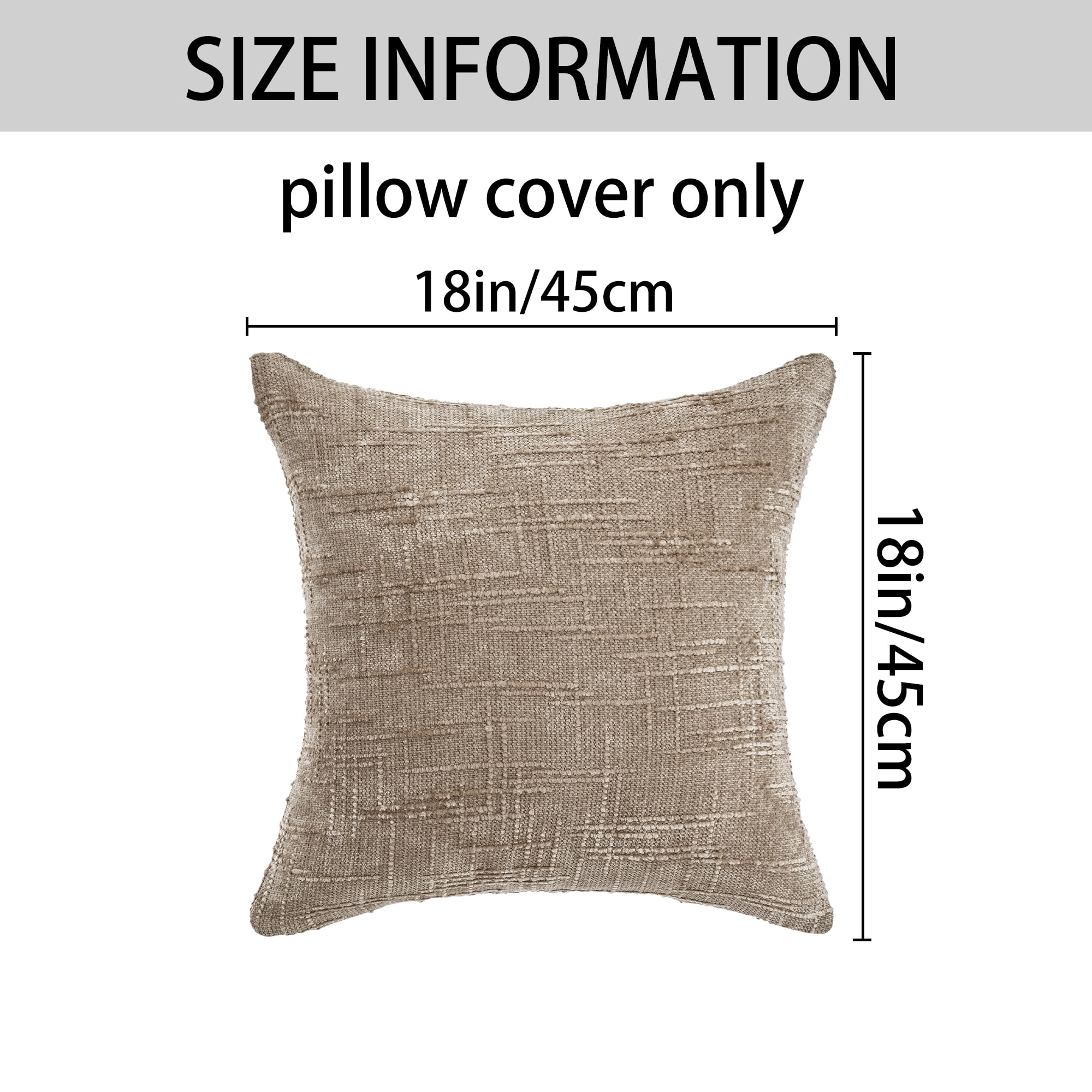 Unique Bargains Decorative Chenille Throw Pillow Covers Pack of 2 Brown 18" x 18"
