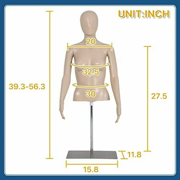 Female Mannequin Torso, 39-56 Inch Height Adjustable Dress Form Mannequin Detachable Arms Mannequin Stand Sewing Manikin Display Dress Mannequin Clothing Form with Metal Base Stand