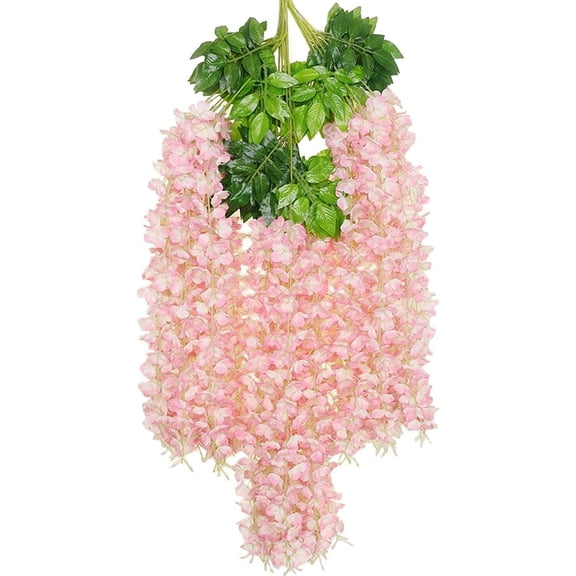 Fake Hanging Flowers - 12 Pieces 3.75 Feet/Piece Artificial Wisteria Vine Ratta Hanging Garland Silk Flowers for Home Party Wedding Decor (Light Pink)