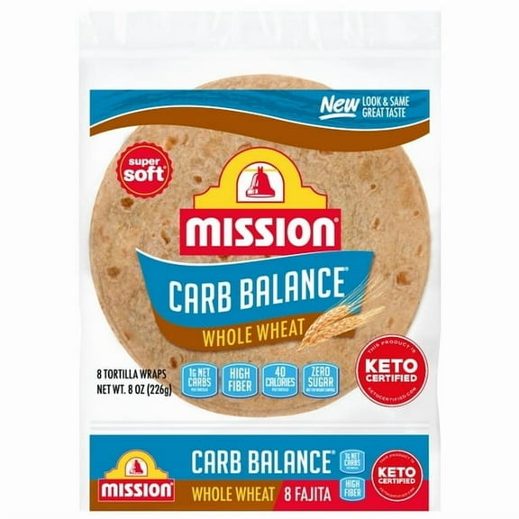 Mission Carb Balance Whole Wheat Flour Tortillas, Fajita Size, 8 Count (Pack of 3)