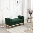 thumbnail image 3 of 53.5" Wide Vintage Bench with Wood Legs & Velvet Upholstered Seat, Bolster Pillows Ottoman for Bedroom, Living Room & Entryway, Green, 3 of 6