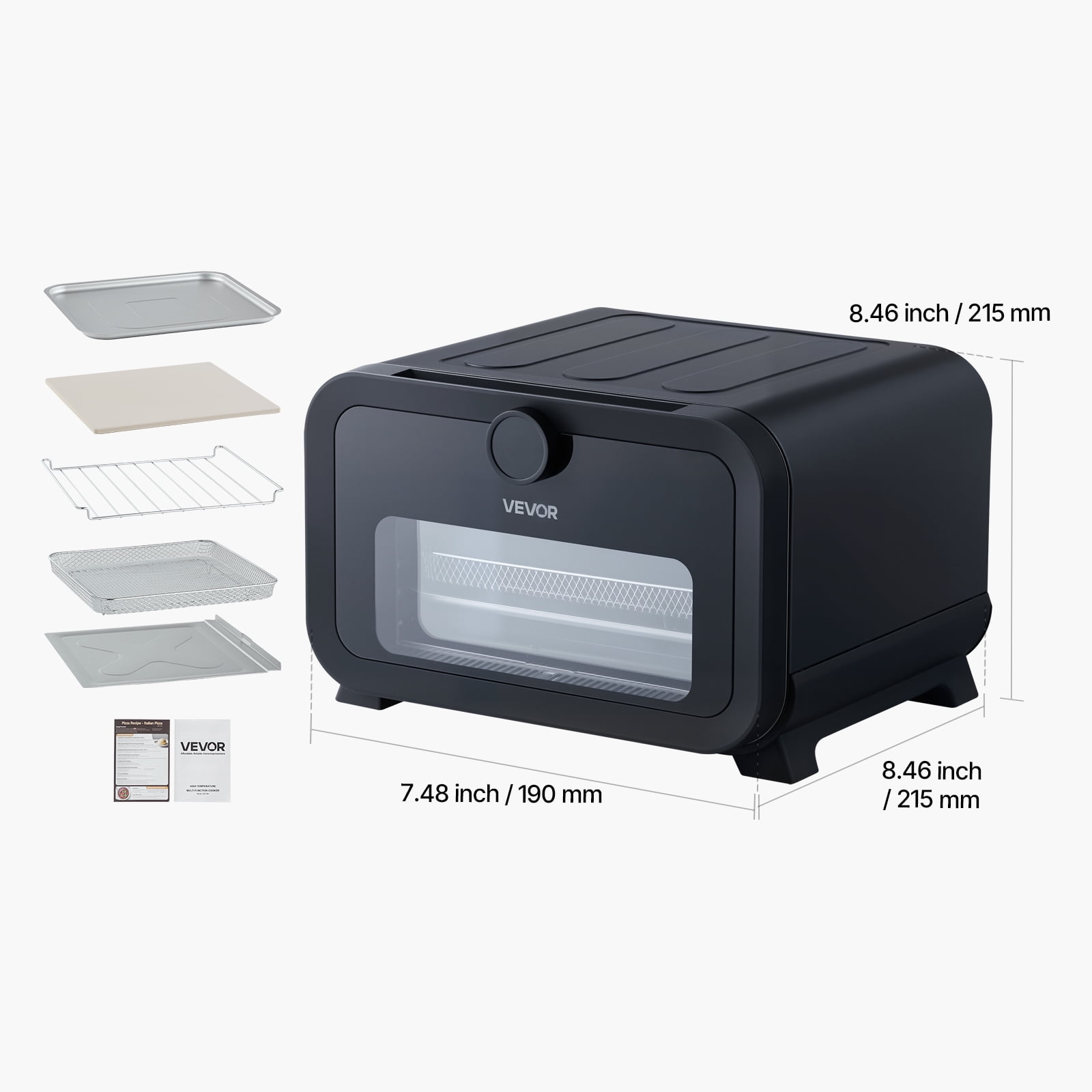 VEVOR Pizza Oven, 8 Presets Electric Pizza Ovens Air Fry Combo, 12-Inch Indoor Pizza Maker Smart Knob Control , 750°F Max Temp, IPX4 Waterproof Countertop Pizza Cooker w/Pizza Stone,Fry Basket
