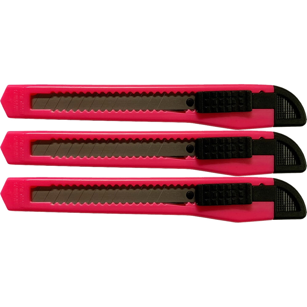 3 Neon Pink Utility Knife Box Cutters Heavy Duty Industrial Strength
