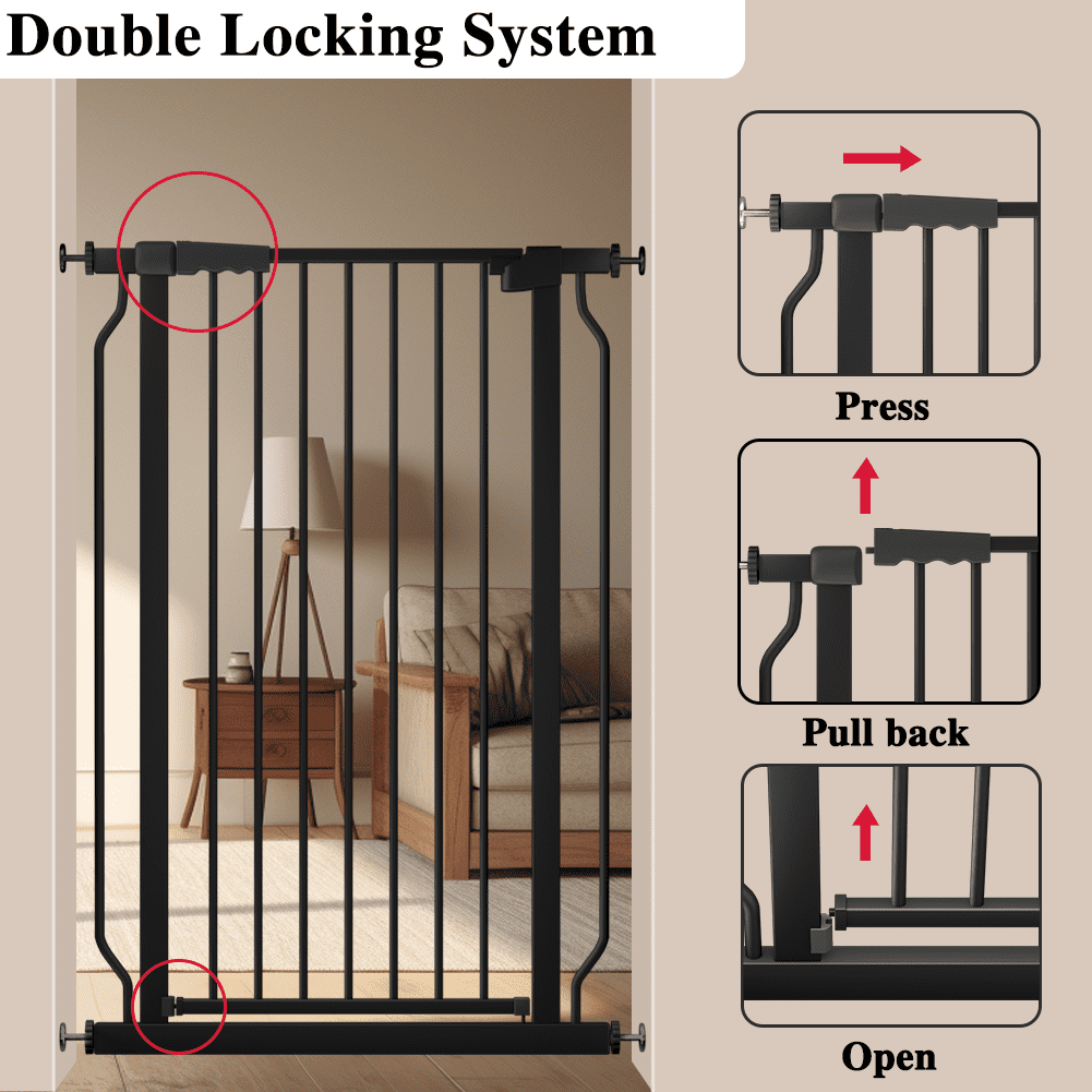 Fairy Baby Baby Gate Tall 40.55" Extra Wide Pet Dog Gate 30"-34" Black Metal