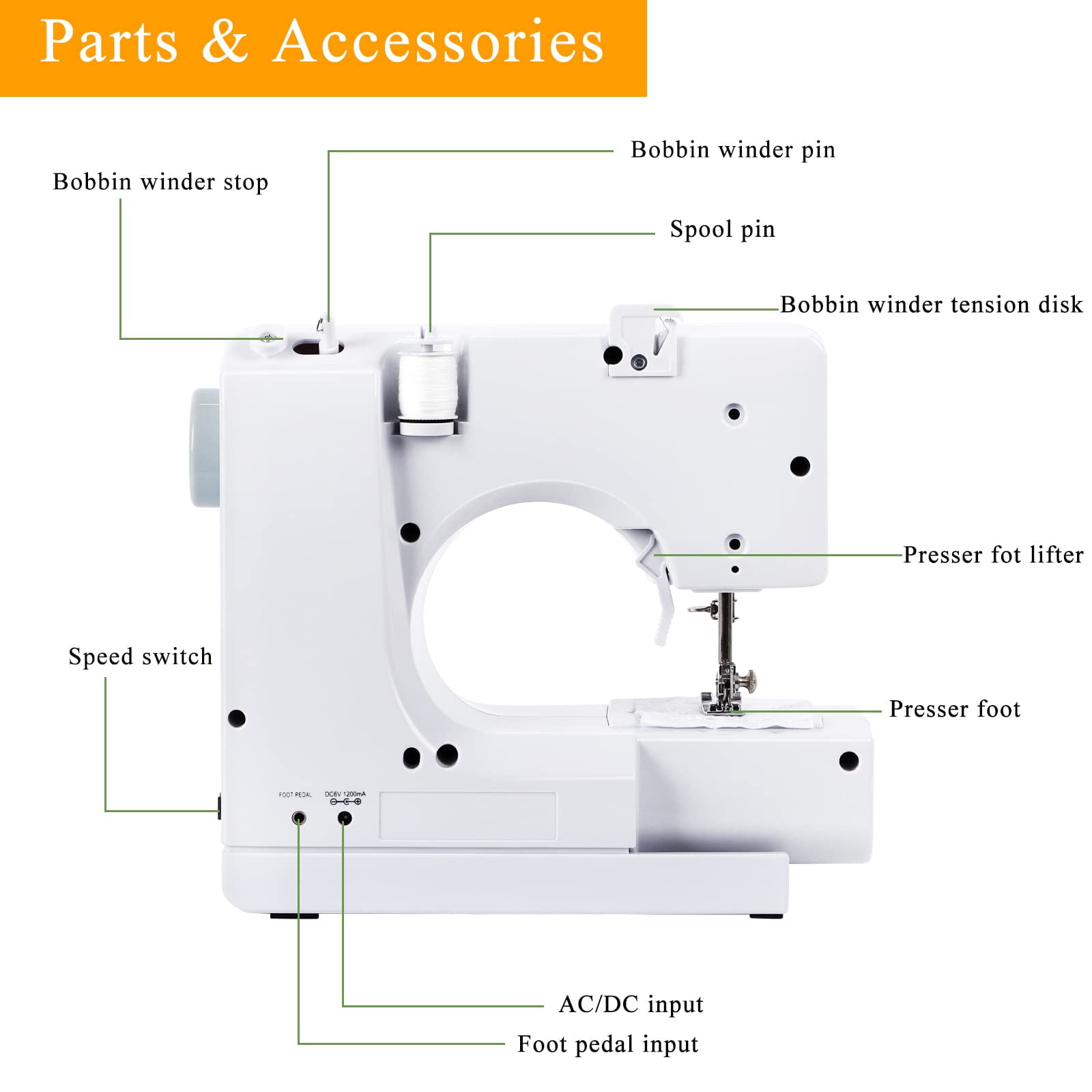 Mini Sewing Machine for Beginners, Electric Portable Small Sewing Machine with 12 Built-In Stitches Reverse Sewing Adjustable Speed LED Light Foot Pedal Heavy Duty Household Mending Stitching Machine