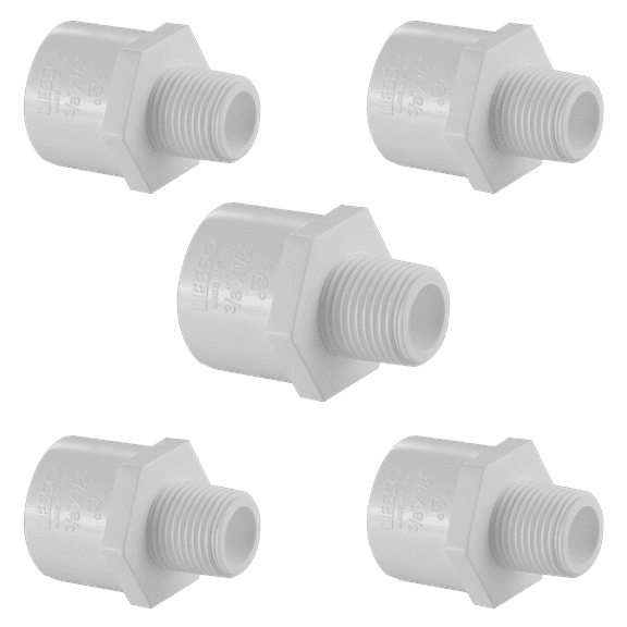 Lesso America 436-169 (5 Pack), Plumbing, PVC Pipe Fitting ,Reducing Male Adapter, SCH40, 1-1/4×1-1/2"