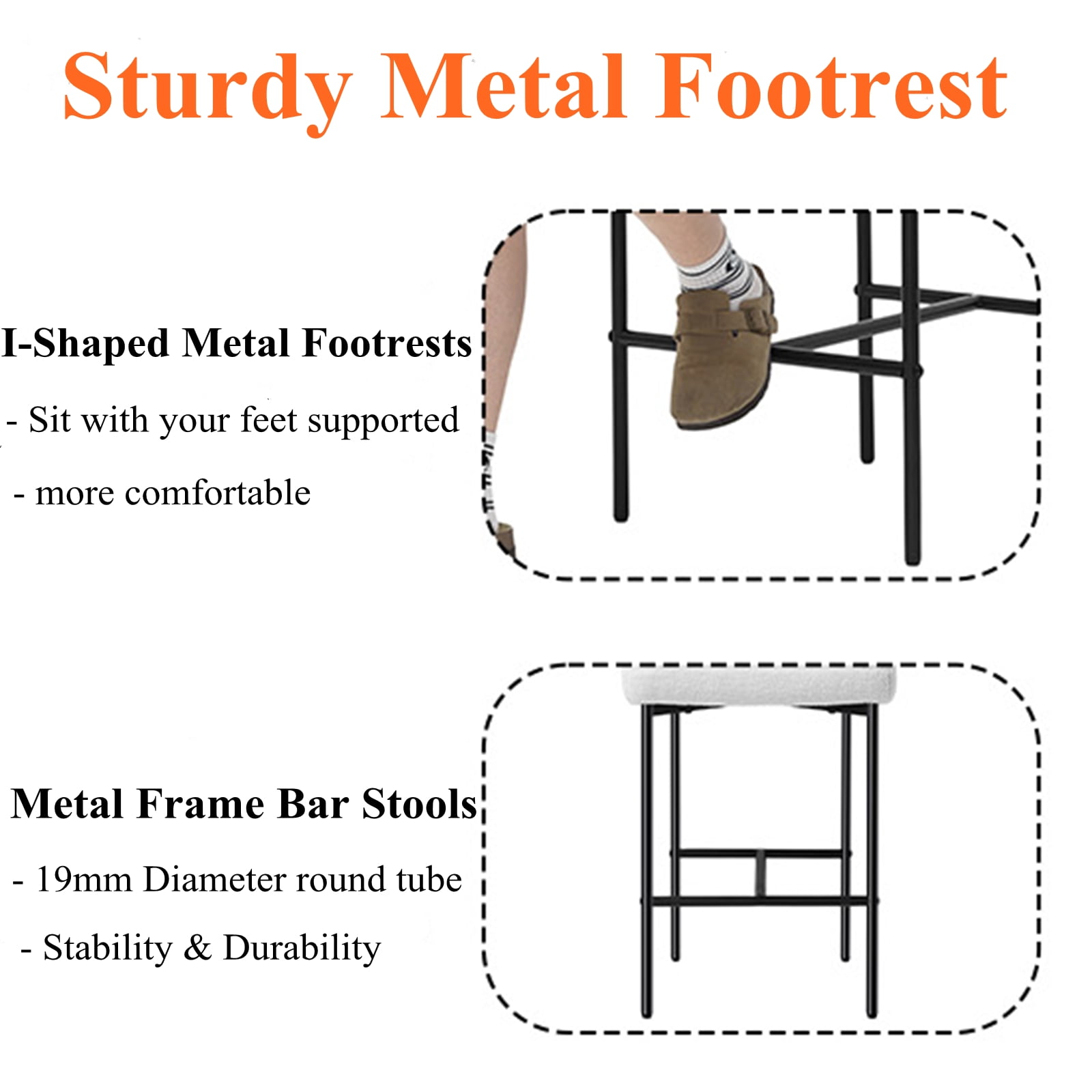 Hommpa Bar Stools Set of 2 with Back & Footrest 26" Counter Height Barstools Boucle Bar Chairs Modern Pub Chairs White Plush for Kitchen Island Bistro Coffee Shop Mid Back