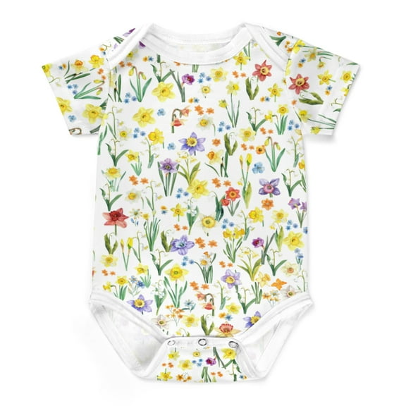 Colorful Daffodil Flowers Baby Bodysuit Boy Girl Outfit Gifts Boho Floral Leaves Newborn Infant Onesie Bodysuit Wildflowers Rompers