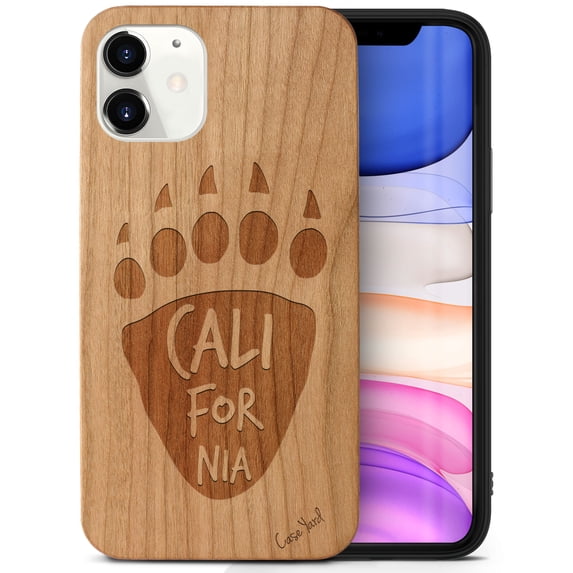 Case Yard Wooden Case Outside Soft TPU Silicone, Slim Fit Shockproof Wood Protective Phone Cover for Girls Boys Men and Women, Supports Wireless Charging Cali Paw Design case for iPhone-11