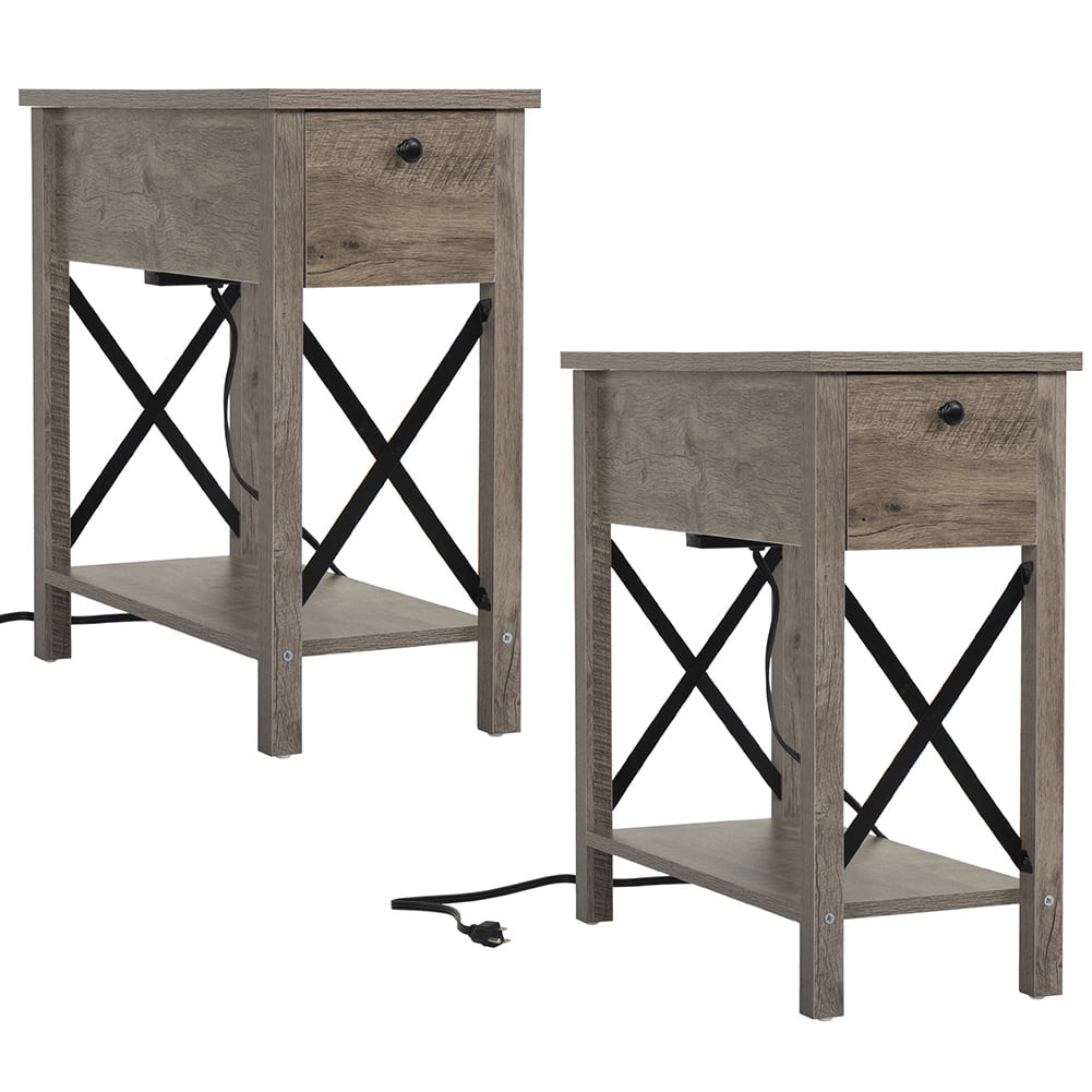 Kepooman Flip Top Open End Table with Charge Station for Bedroom & Living Room, Gray, Set of 2 Kepooman Flip Top Open End Table with Charge Station for Bedroom & Living Room, Gray, Set of 2