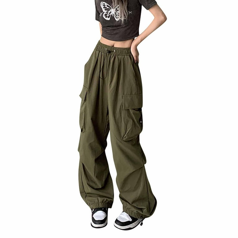 Fengbay Parachute Pants for Women, Drawstring Elastic Low Waist Y2k  Parachute Pants Cargo Pants Women Baggy with Pockets