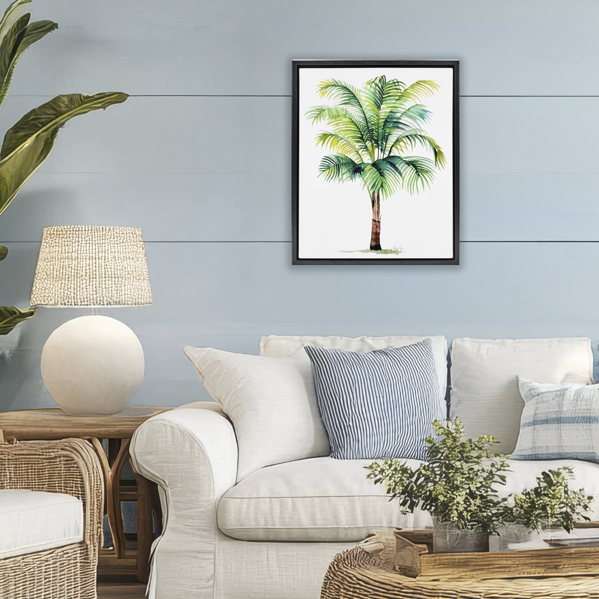 Stupell Industries Breezy Fronds Palm Black Framed Floater Canvas Wall Art, design by Shelly Craig