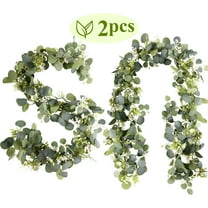 Fabulas 2 Pack 5.9ft Artificial Eucalyptus Garland, Faux Silver Dollar Eucalyptus Leaves Greenery Garland Vines for Table Wedding Centerpiece Arch Mantle Party Indoor Outdoor Wall Decor