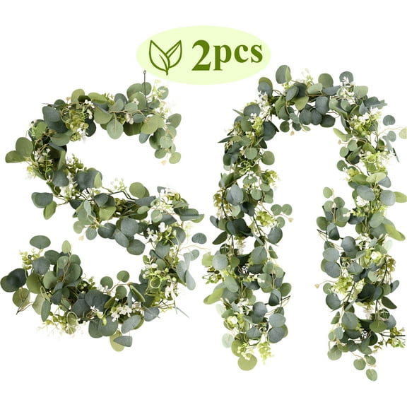 Fabulas 2 Pack 5.9ft Artificial Eucalyptus Garland, Faux Silver Dollar Eucalyptus Leaves Greenery Garland Vines for Table Wedding Centerpiece Arch Mantle Party Indoor Outdoor Wall Decor