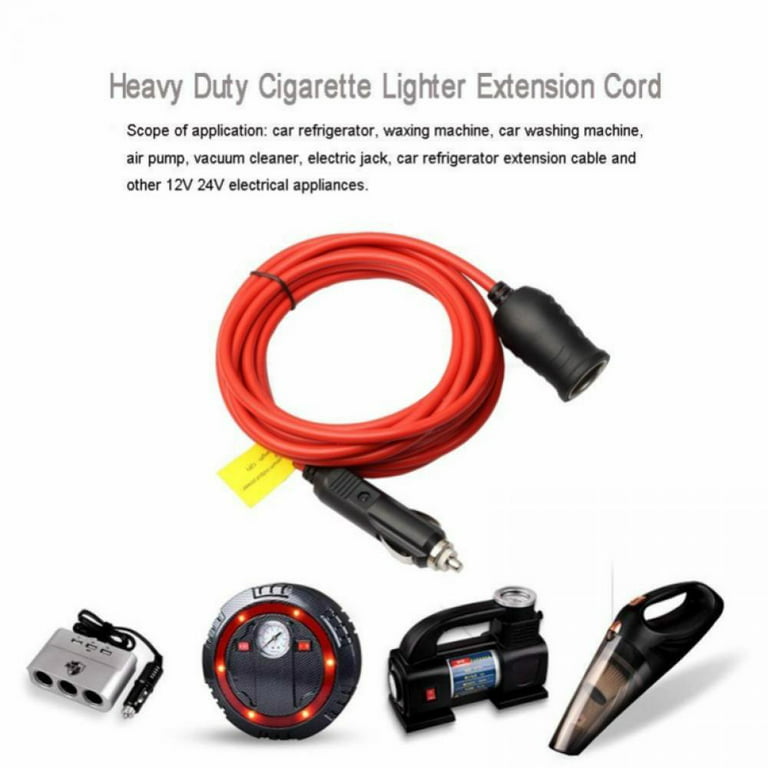 Cigarette Lighter Extension Cord - 12V Car Extension Cord, Male Plug to  Female Socket Extension Cable with LED Lights16AWG, 15A Fuse for Tire Pump