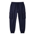 thumbnail image 6 of Men's Casual Solid Color Cargo Pants, Loose Fit Elastic Drawstring Waist Athletic Workout Trousers with Multi Side Flap Pockets Navy M, 6 of 6