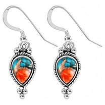 Turquoise Dangle Earrings - Western Dangling Earrings
in 925 Sterling Silver for Women - Handmade Orange Spiny Oyster Southwestern Drop Earrings Jewelry Birthday Gifts for Women