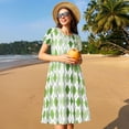 thumbnail image 4 of Uemuo Light green argyle Print Womens Summer Dress Casual Swing Short Sleeve Sundresses Beach A-line Shift Dress, 4 of 6