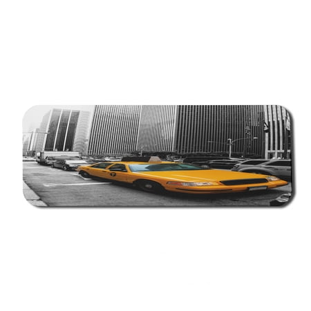 City Computer Mouse Pad  Yellow Cab in New York City Touristic Attractions Traffic Road Photography  Rectangle Non-Slip Rubber Mousepad Large  31  x 12  Gaming Size  Marigold Grey Black  by Ambesonne