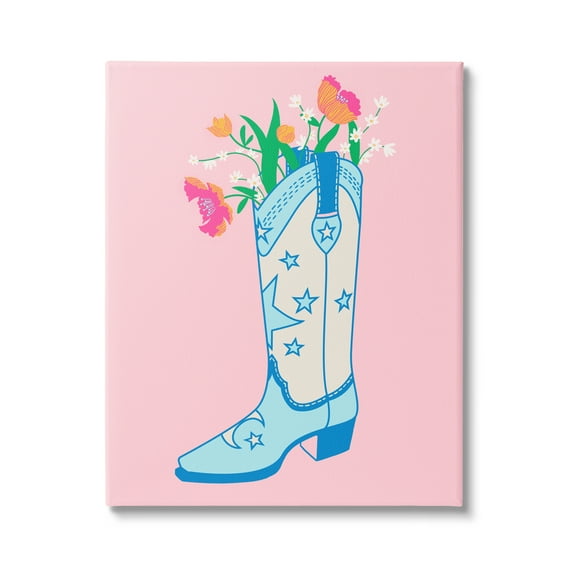 Stupell Industries Pink Floral Cowgirl Boot Botanical & Floral Painting Gallery Wrapped Canvas Art Print Wall Art, 16 x 20