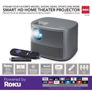 RCA 720P HD Roku Smart Home Theater Projector With Roku Express Streaming, 150 ANSI, RPJ185, Black