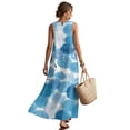 thumbnail image 2 of Xoenoiee Blue Spiral Circles Print Women's Summer Flowy Cotton Linen Dress, Loose Sleeveless Crewneck Long Maxi Dress with Pockets, Lightweight Boho Vacation Outfits 2026, Size 4XL, 2 of 7