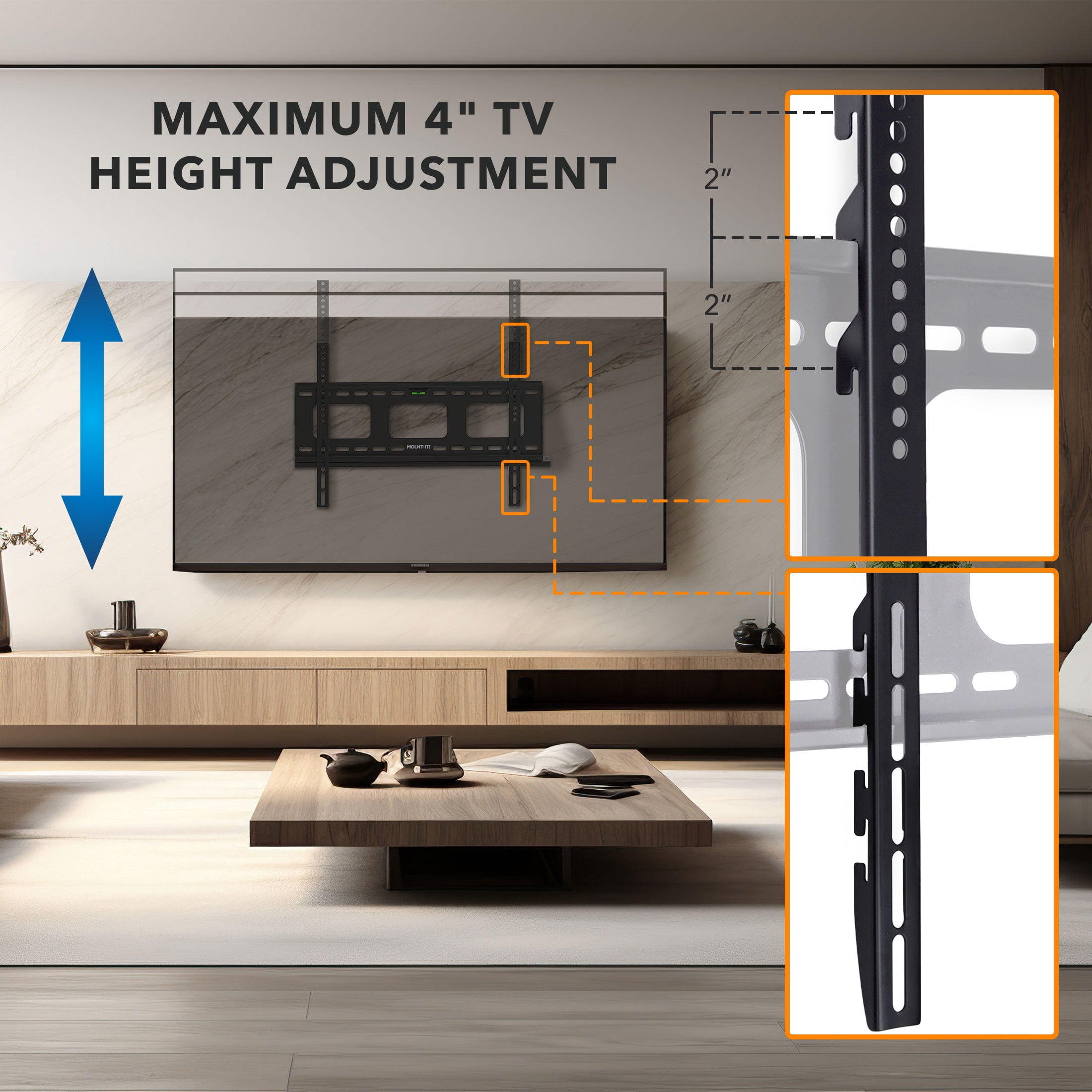 Mount-It! Low-Profile TV Wall Mount, Fits 37" to 80" TV's, 175 lbs. Capacity, Slim Design, Heavy Duty