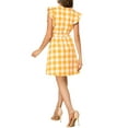 thumbnail image 3 of INSPIRE CHIC Robe Courte à Carreaux pour Femme, Col en V, Manches Volantées, Ceinturée, m Jaune, 3 of 6