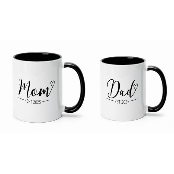 Cabtnca New Parents Gifts for Couples, Pregnancy Announcement Gifts, Mom And Dad Mugs Est 2025, 11 Oz