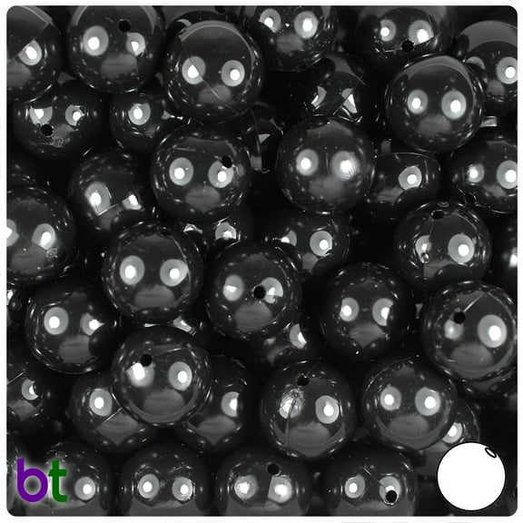 BeadTin Black Opaque 14mm Round Plastic Beads (36pcs)