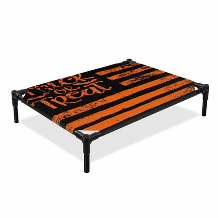 Trick Or Treat Halloween Elevated Dog Bed Retro Yellow Stripes Cooling Breathable Outdoor Raised Dog Cot Bed with Metal Frame Non-Slip Feet for Medium Dog 24x20in
