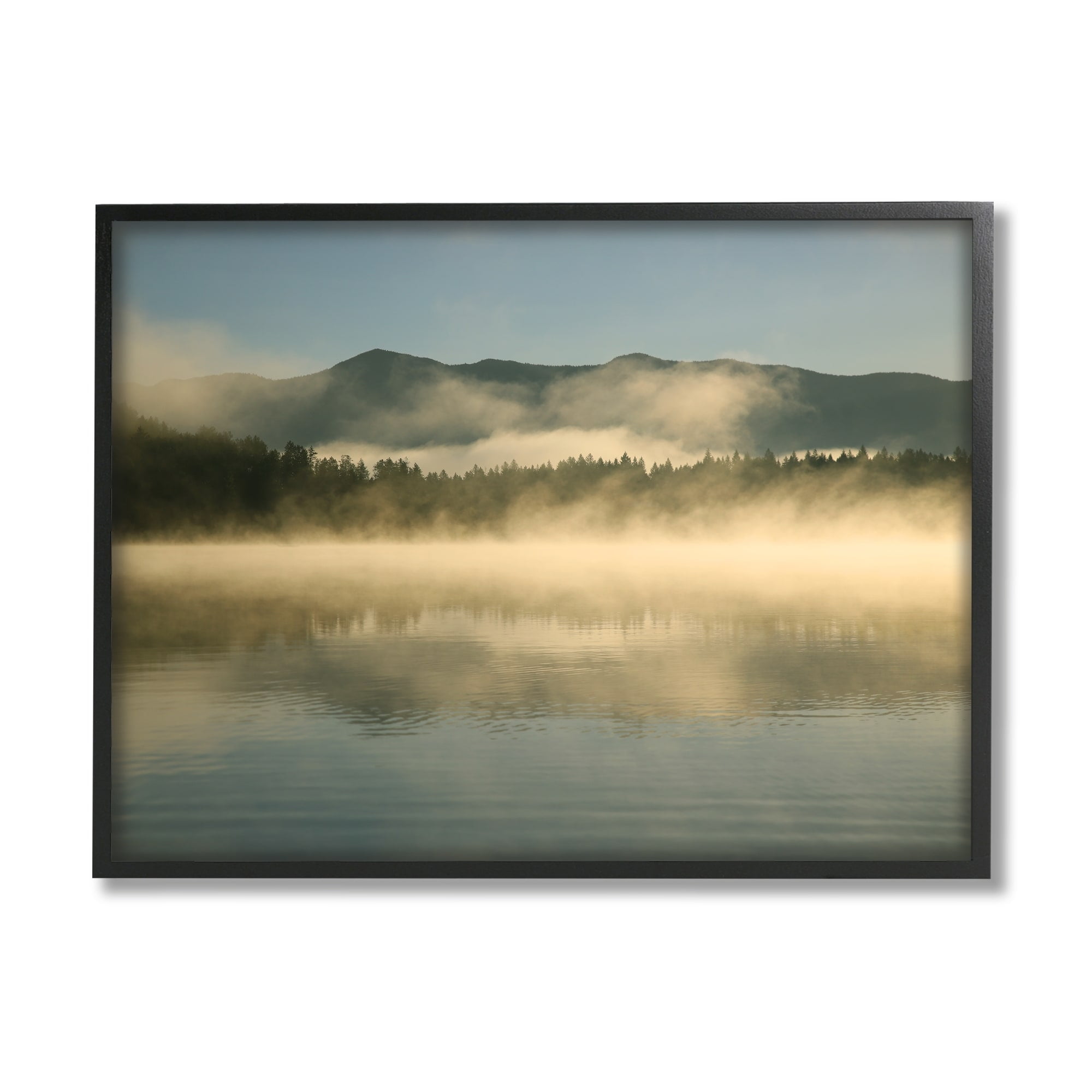 Stupell Industries Misty Lake Mountain Range Scenery Coastal Photography Gray Framed Art Print Wall Art