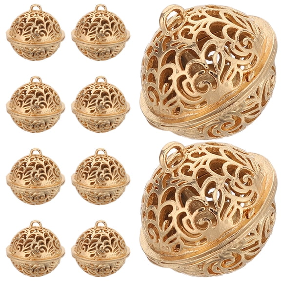 LOLIPPYY 10Pcs Hollow Jingle Bells in Golden Tin Alloy for DIY Craft Making and Home Decoration