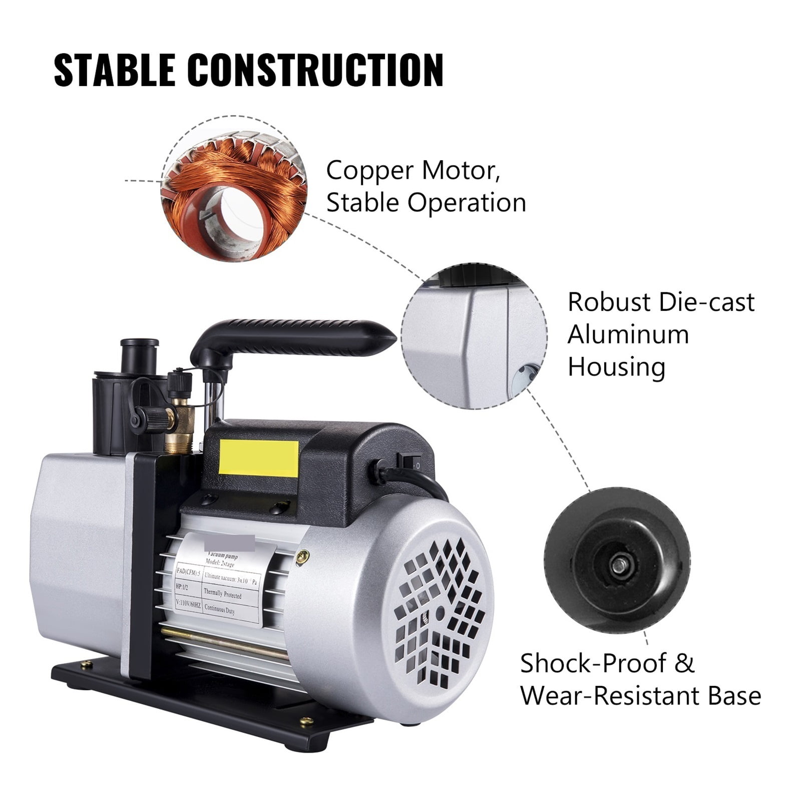 Vacuum Pump,5CFM 1/2 Double Stage HVAC Refrigerant Vacuum Pump Portable Refrigeration For Household Air Conditioning Packing