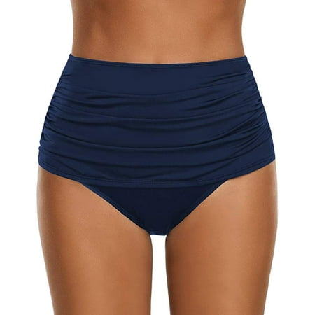 Ajshakl Seamless Swim Bottoms  Women s High Waisted Swim Bottom Ruched Bikini Tankini Swimsuit Briefs  Blue L