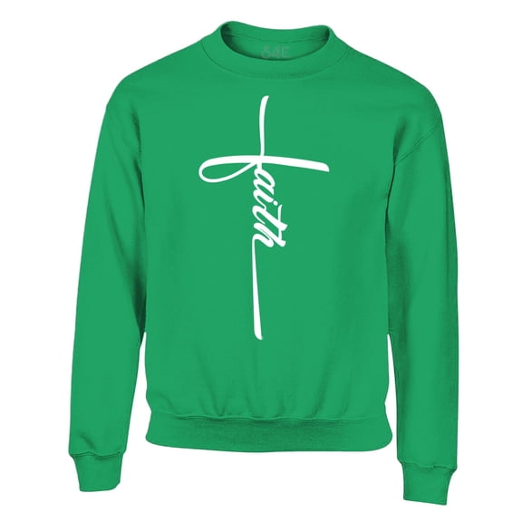 S4E Men's Faith Cross Religious Crewneck Sweatshirt Medium Irish Green
