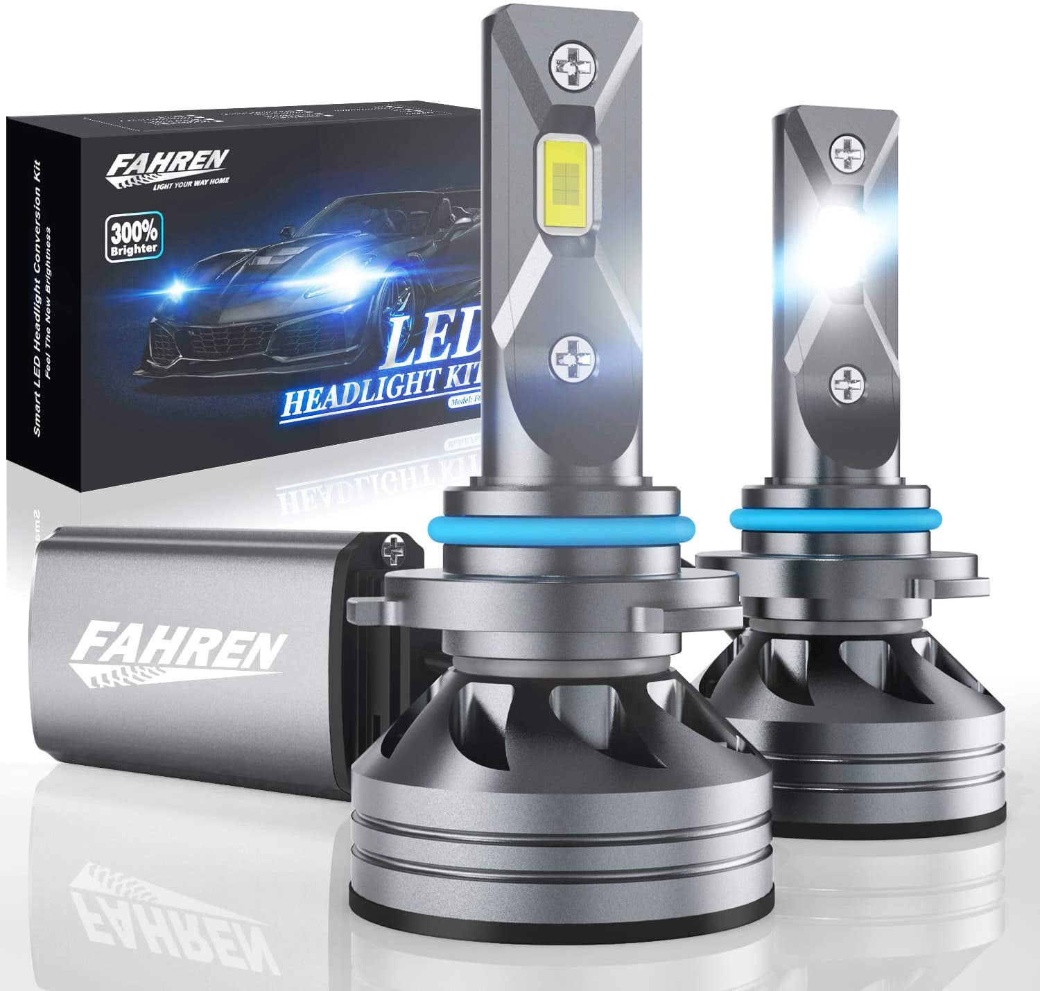 Fahren 9006/HB4 LED Headlight Bulbs, 60W 12000 Lumens Super Bright LED Headlights Conversion Kit 6500K Cool White IP68 Waterproof, Pack of 2