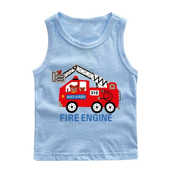 Cethrio Athletic Tank Tops for Boys, Cotton Graphic Crew Neck Soft Sleeveless T-Shirts Light Blue Size 7-8 T