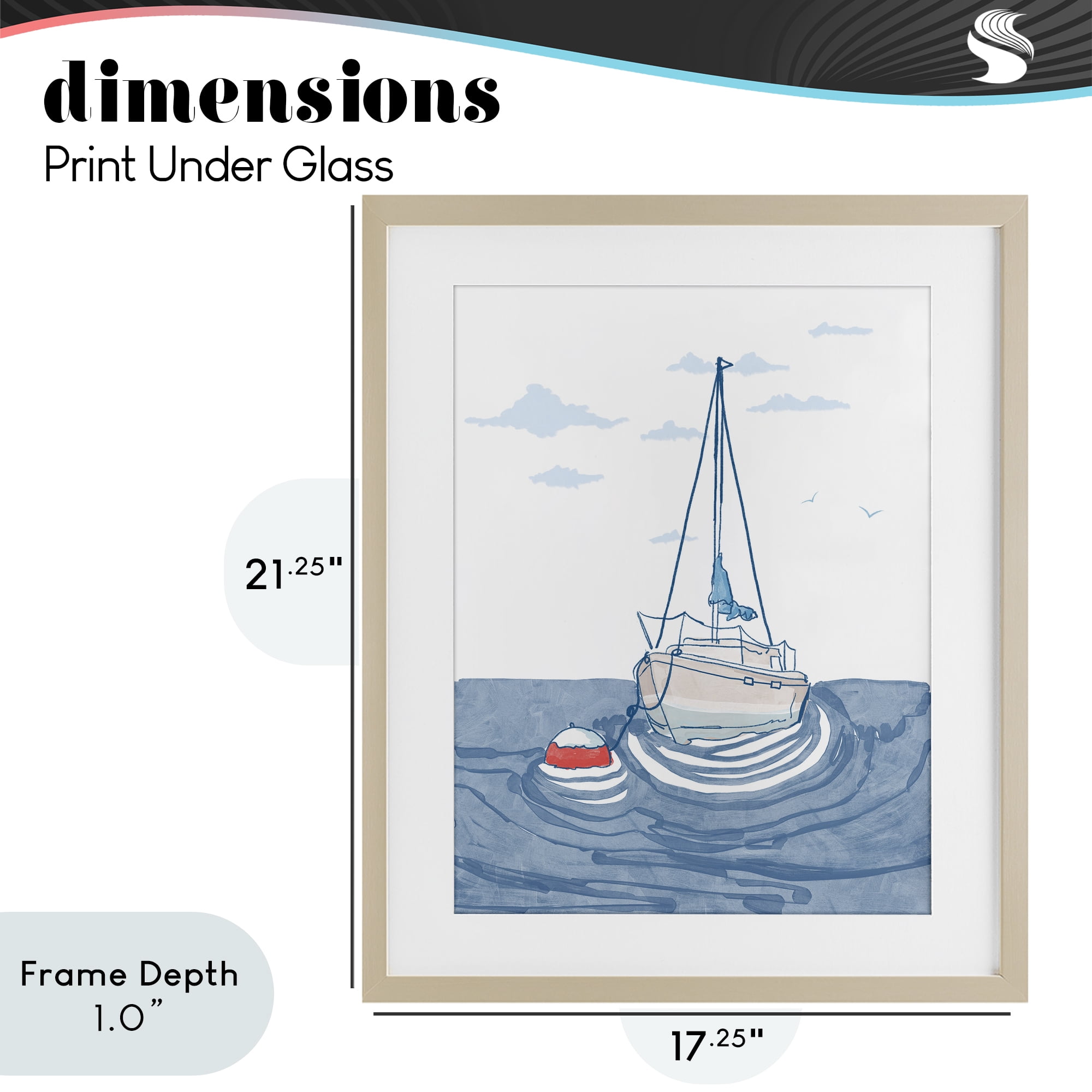 Stupell Industries Cool Tone Sailboat Floating Birch Framed Print Under Glass, design by Melissa Tilley