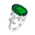 thumbnail image 4 of Personalize Fleur De Lis Pave Accent AAA CZ Estate Vintage Style Large Oval Solitaire 7CT Cubic Zirconia Simulated Emerald Green Cocktail Statement Ring for Women Silver Plated Customizable, 4 of 4