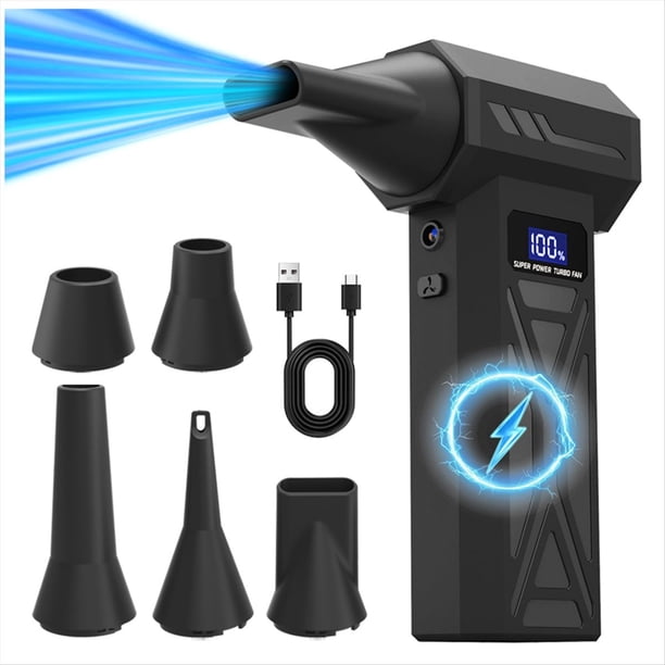 Soplador de Aire Portátil con Ajuste de 4 Velocidades, Turbo, Iluminación LED, Pantalla de Batería, Plumero de Aire Comprimido Inalámbrico.