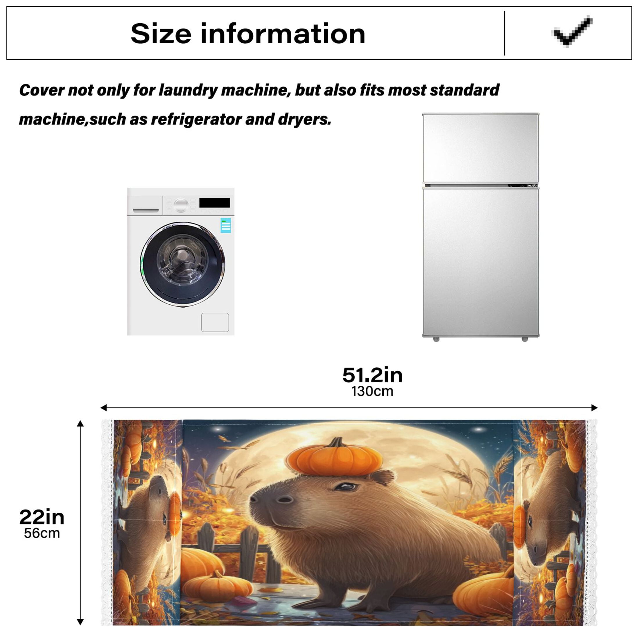 Dustproof Washing Machine Cloth Washer and Dryer Top Covers, Fridge Dust Cover, With Storage Bags Capybara with Pumpkins and Leaves