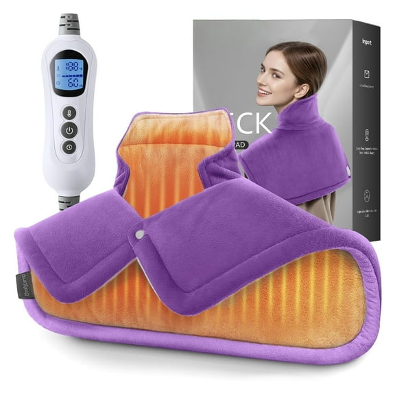 TCVOR Soft Flannel Heating Pad for Neck and Shoulders and Back, Wearable Weighted Electric Heating Pads with 6 Heat Settings & 6 Timer Auto Shut Off, Puple