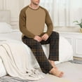 thumbnail image 4 of purcolt Mens Pajamas Set Color Block T-Shirt Comfy Pj Sets Long Sleeve 2-Piece Lounge Set Nightwear Plaid Sleepwear with Pockets, 4 of 7